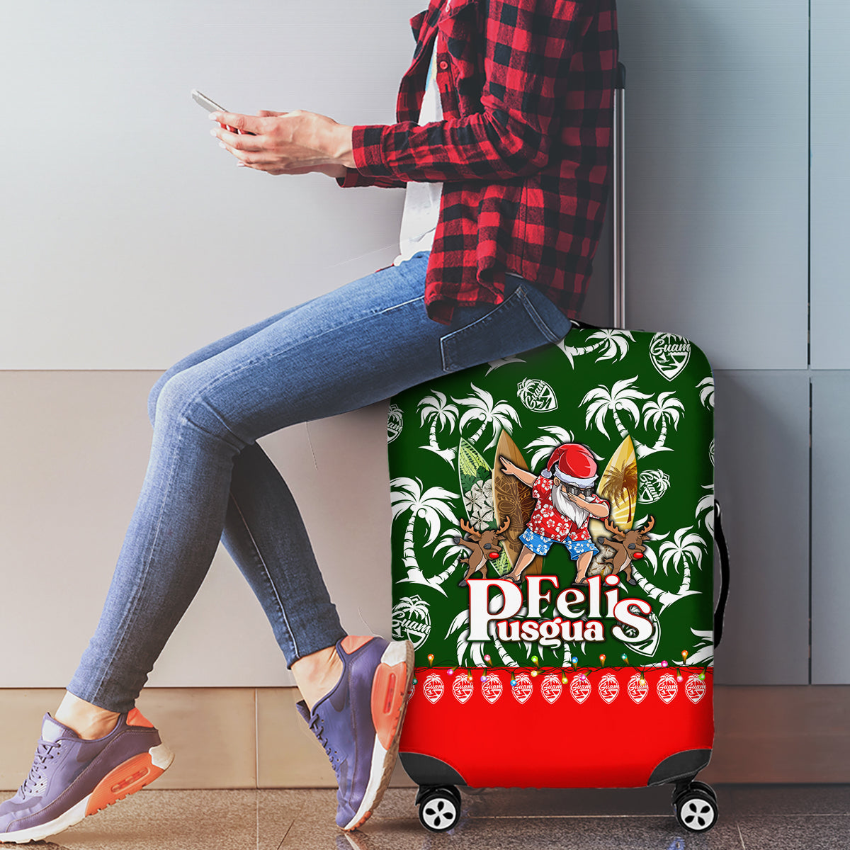 Guam Christmas Luggage Cover Felis Pusgua Tropical Xmas Patterns DT02 - Polynesian Pride
