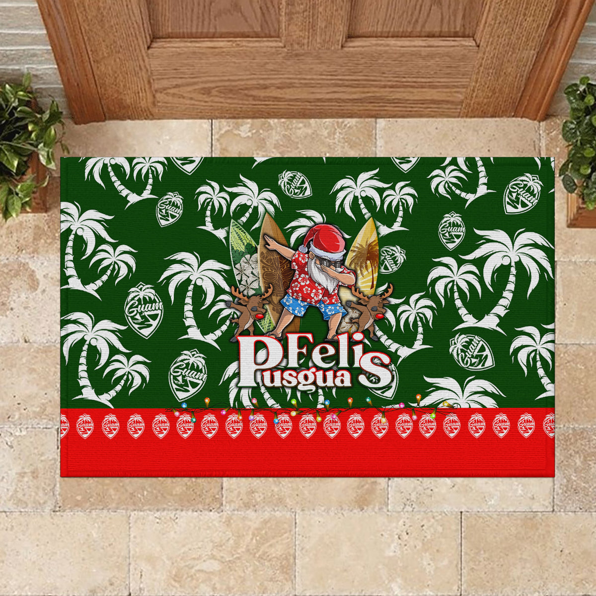 Guam Christmas Rubber Doormat Felis Pusgua Tropical Xmas Patterns DT02 - Polynesian Pride