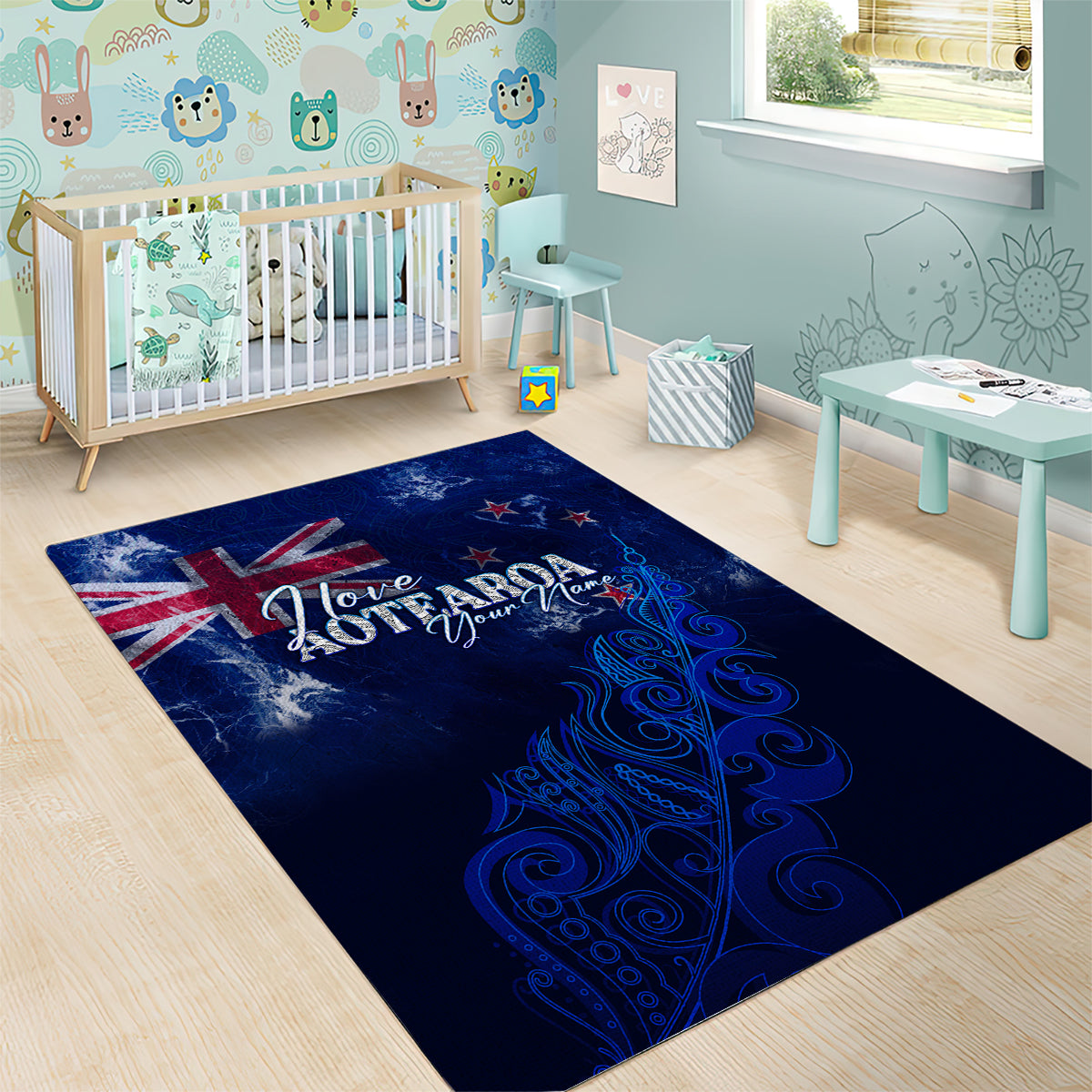 Personalised New Zealand Area Rug Aotearoa Map Silver Fern DT02 - Polynesian Pride