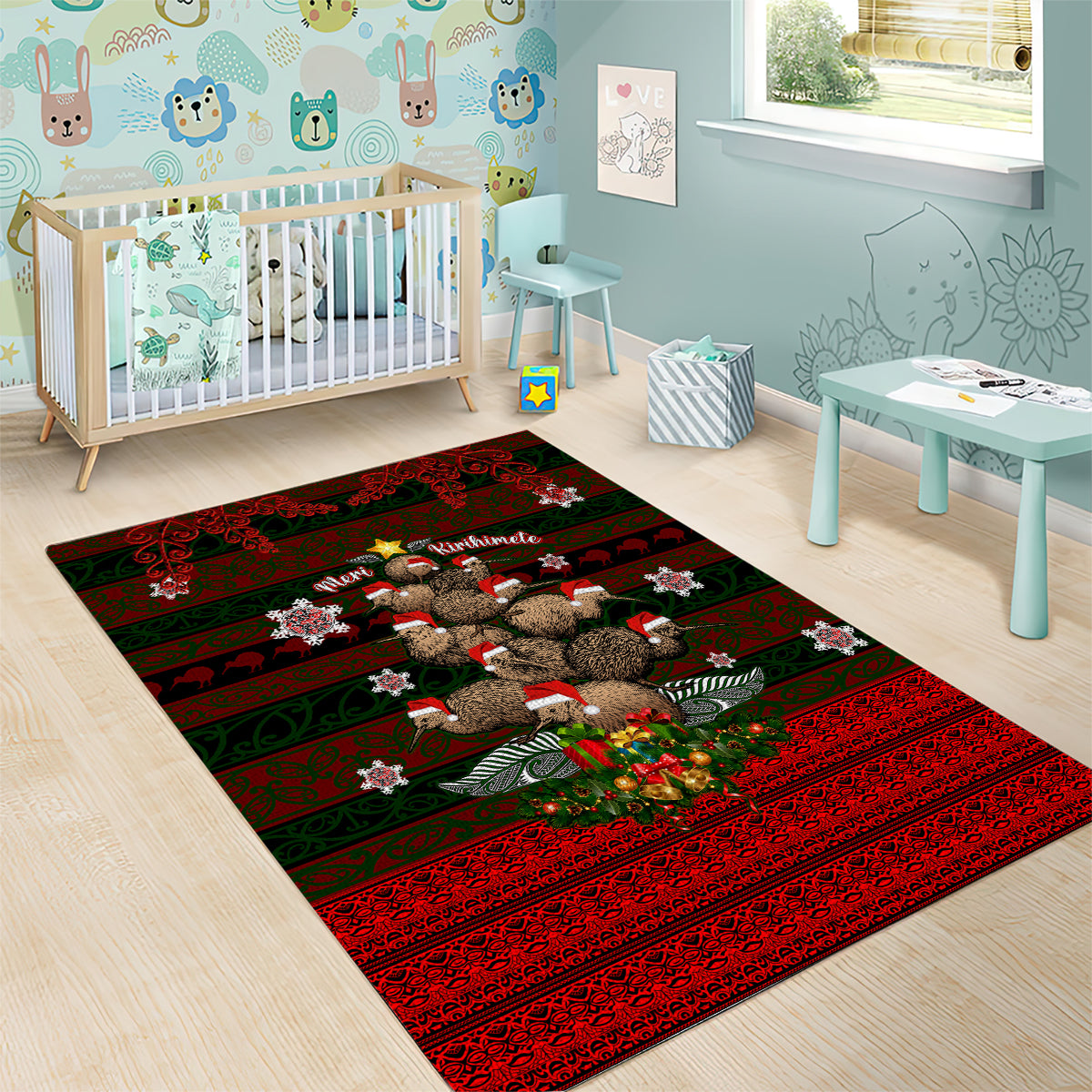Meri Kirihimete New Zealand Area Rug Christmas Kiwi Maori DT02 - Polynesian Pride