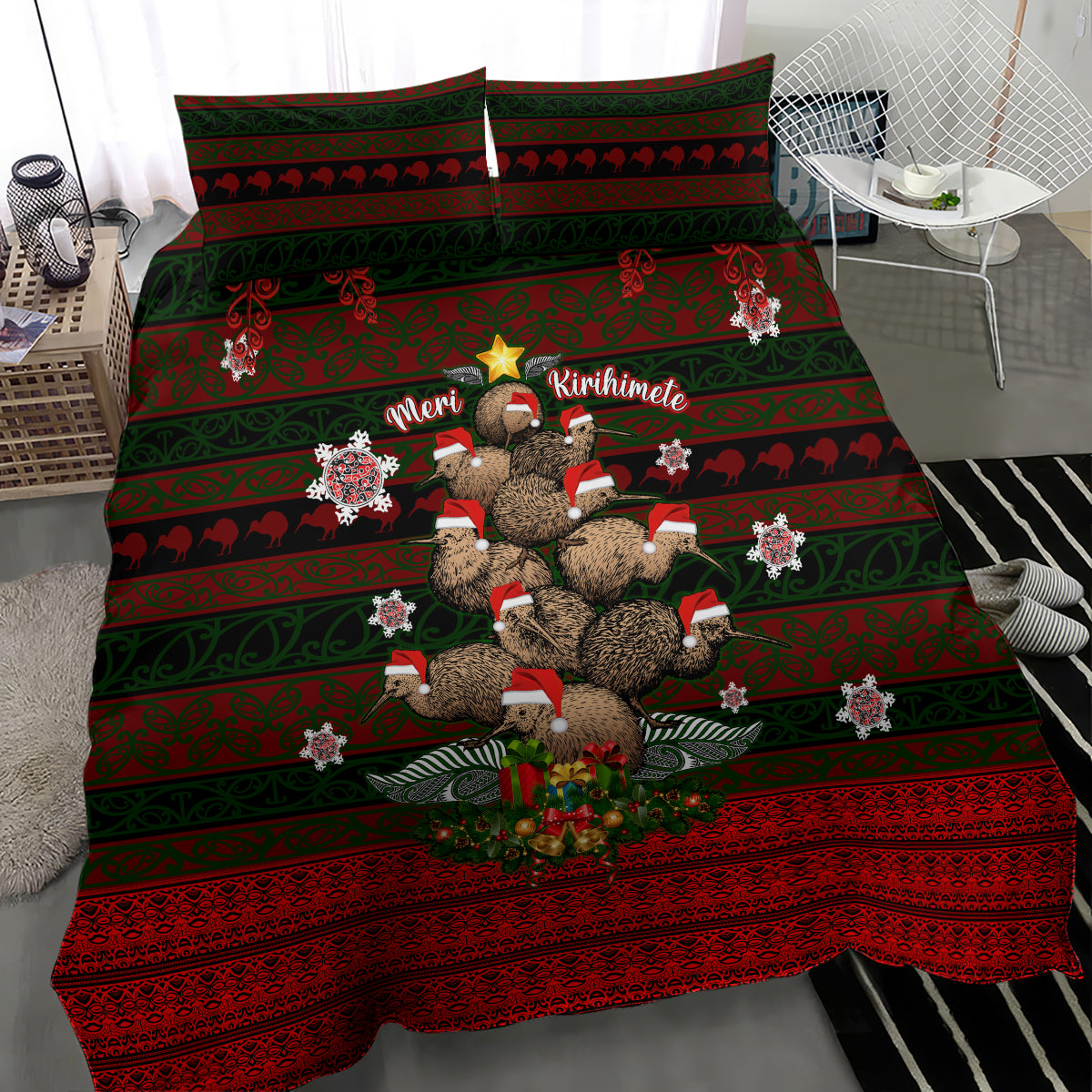 Meri Kirihimete New Zealand Bedding Set Christmas Kiwi Maori DT02 - Polynesian Pride