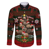 Meri Kirihimete New Zealand Family Matching Off Shoulder Long Sleeve Dress and Hawaiian Shirt Christmas Kiwi Maori DT02 Dad's Shirt - Long Sleeve Red - Polynesian Pride