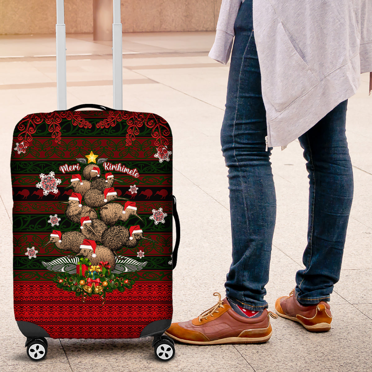 Meri Kirihimete New Zealand Luggage Cover Christmas Kiwi Maori DT02 Red - Polynesian Pride