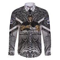 New Zealand Family Matching Mermaid Dress and Hawaiian Shirt Rugby Aotearoa Champions DT02 Dad's Shirt - Long Sleeve Black - Polynesian Pride