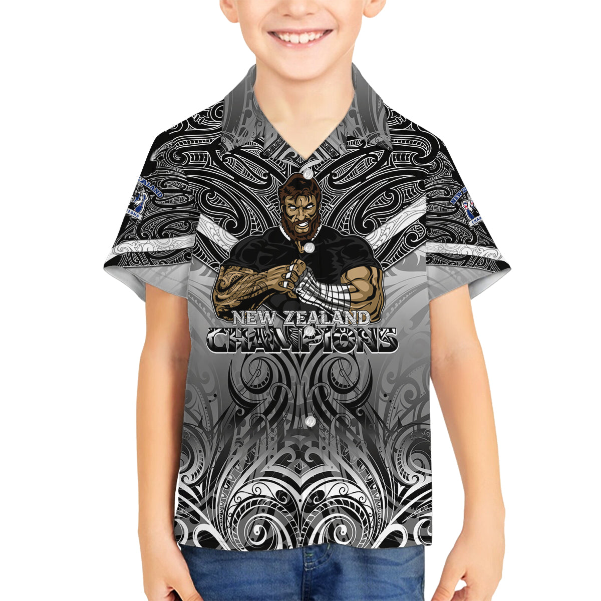 New Zealand Family Matching Off Shoulder Maxi Dress and Hawaiian Shirt Rugby Aotearoa Champions DT02 Son's Shirt Black - Polynesian Pride