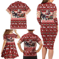 Dog Sled Christmas Family Matching Long Sleeve Bodycon Dress and Hawaiian Shirt Husky Sleigh Ride Design DT02 - Polynesian Pride
