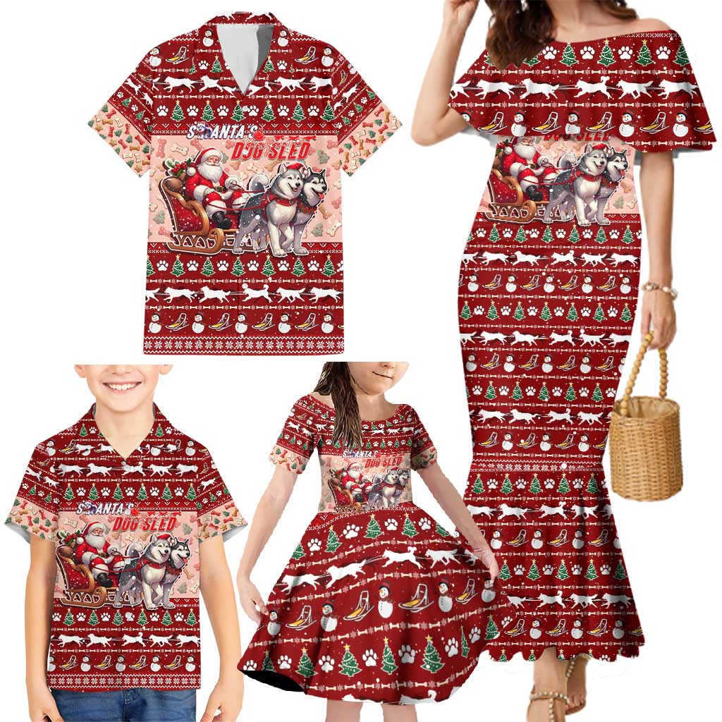 Dog Sled Christmas Family Matching Mermaid Dress and Hawaiian Shirt Husky Sleigh Ride Design DT02 - Polynesian Pride