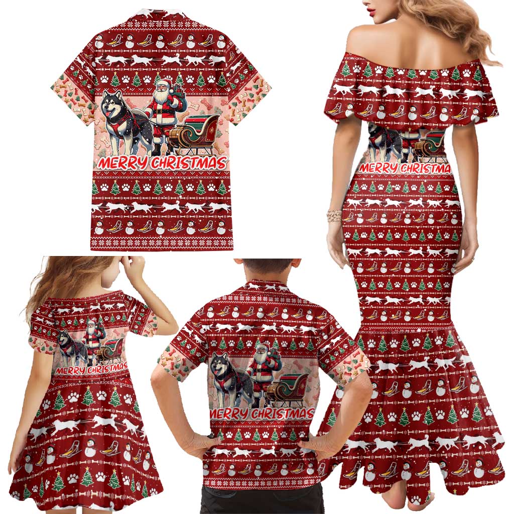 Dog Sled Christmas Family Matching Mermaid Dress and Hawaiian Shirt Husky Sleigh Ride Design DT02 - Polynesian Pride