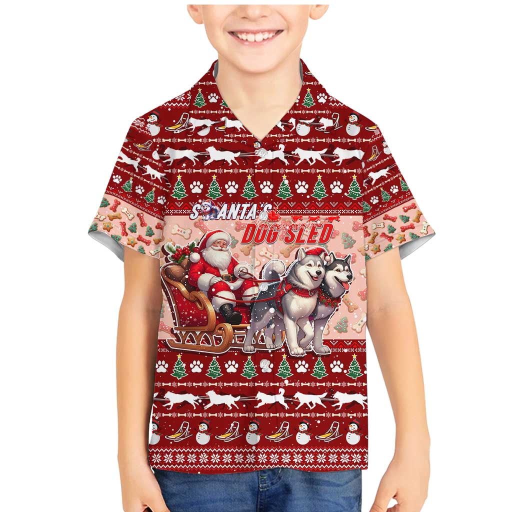 Dog Sled Christmas Family Matching Mermaid Dress and Hawaiian Shirt Husky Sleigh Ride Design DT02 Son's Shirt Red - Polynesian Pride