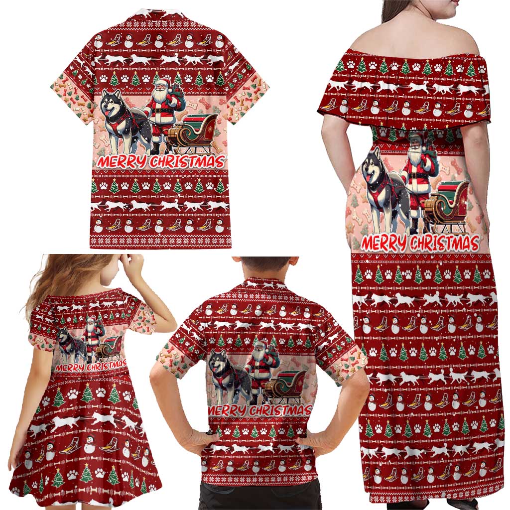 Dog Sled Christmas Family Matching Off Shoulder Maxi Dress and Hawaiian Shirt Husky Sleigh Ride Design DT02 - Polynesian Pride