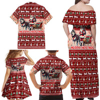 Dog Sled Christmas Family Matching Off Shoulder Maxi Dress and Hawaiian Shirt Husky Sleigh Ride Design DT02 - Polynesian Pride