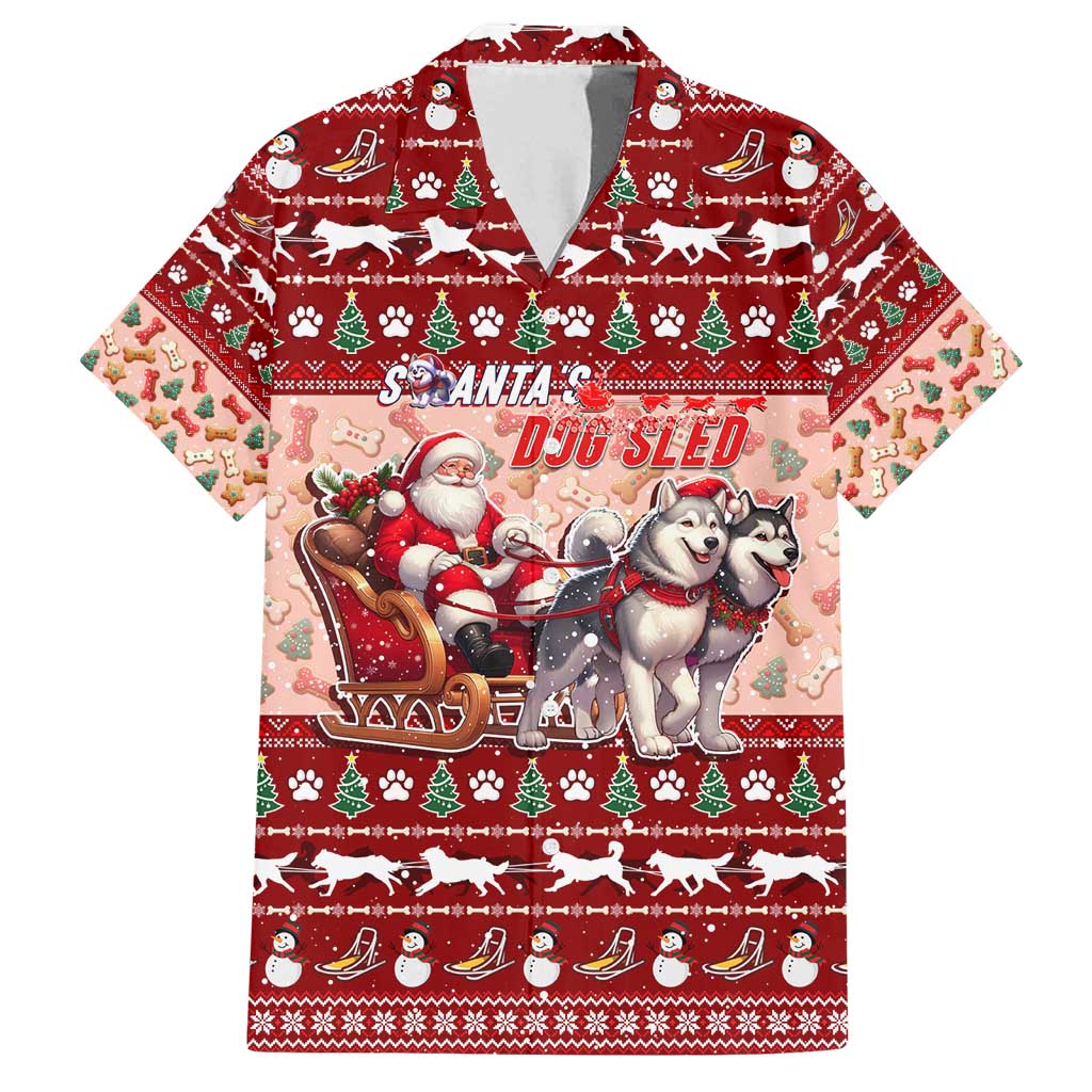 Dog Sled Christmas Family Matching Off Shoulder Maxi Dress and Hawaiian Shirt Husky Sleigh Ride Design DT02 Dad's Shirt - Short Sleeve Red - Polynesian Pride