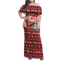 Dog Sled Christmas Family Matching Off Shoulder Maxi Dress and Hawaiian Shirt Husky Sleigh Ride Design DT02 Mom's Dress Red - Polynesian Pride