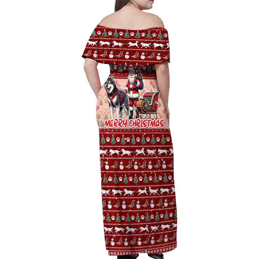 Dog Sled Christmas Family Matching Off Shoulder Maxi Dress and Hawaiian Shirt Husky Sleigh Ride Design DT02 - Polynesian Pride