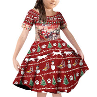 Dog Sled Christmas Family Matching Off Shoulder Short Dress and Hawaiian Shirt Husky Sleigh Ride Design DT02 Daughter's Dress Red - Polynesian Pride