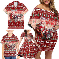 Dog Sled Christmas Family Matching Off Shoulder Short Dress and Hawaiian Shirt Husky Sleigh Ride Design DT02 - Polynesian Pride