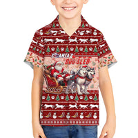 Dog Sled Christmas Family Matching Off Shoulder Short Dress and Hawaiian Shirt Husky Sleigh Ride Design DT02 Son's Shirt Red - Polynesian Pride