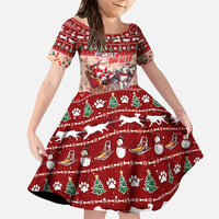 Dog Sled Christmas Family Matching Short Sleeve Bodycon Dress and Hawaiian Shirt Husky Sleigh Ride Design DT02 Daughter's Dress Red - Polynesian Pride