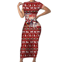 Dog Sled Christmas Family Matching Short Sleeve Bodycon Dress and Hawaiian Shirt Husky Sleigh Ride Design DT02 Mom's Dress Red - Polynesian Pride