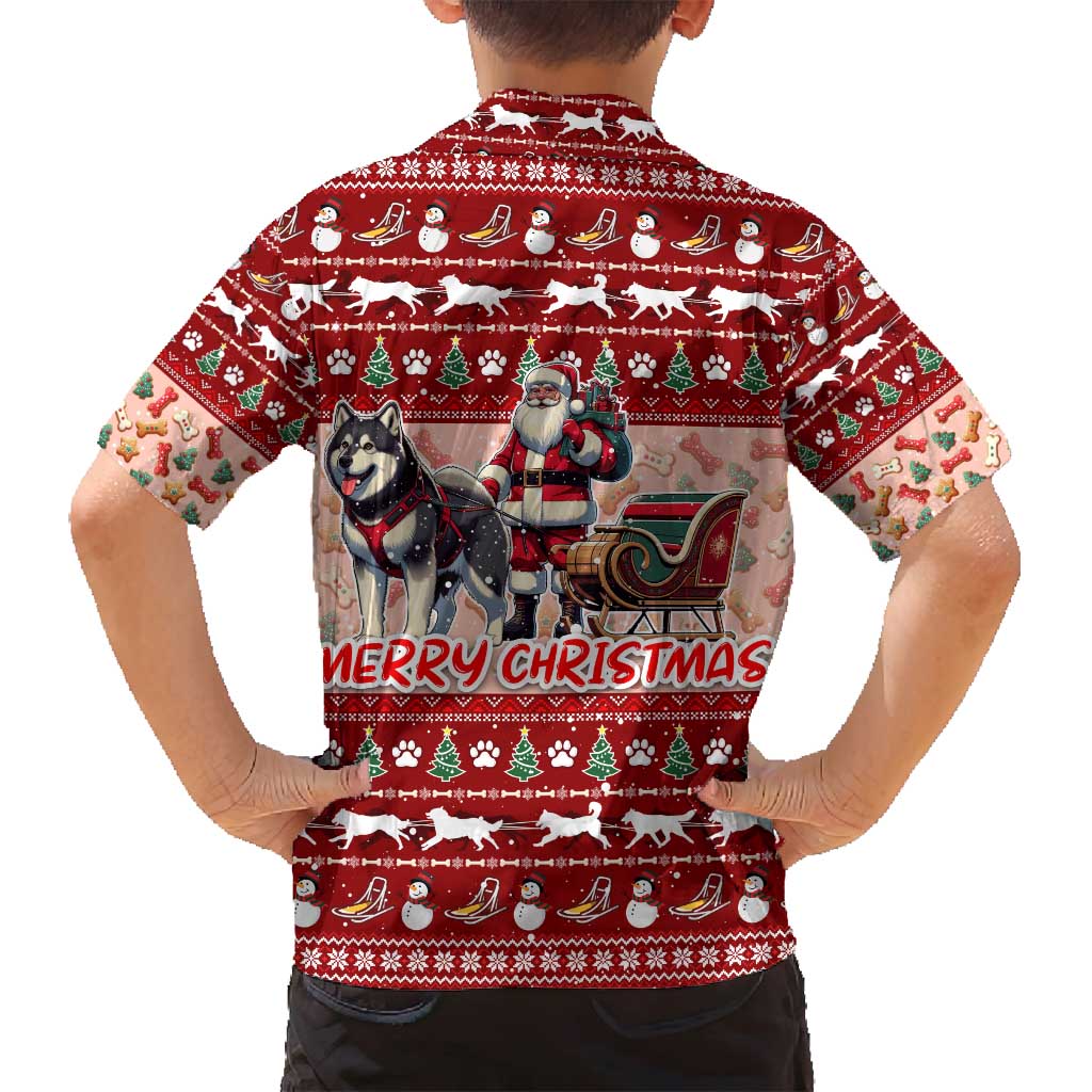 Dog Sled Christmas Family Matching Summer Maxi Dress and Hawaiian Shirt Husky Sleigh Ride Design DT02 - Polynesian Pride