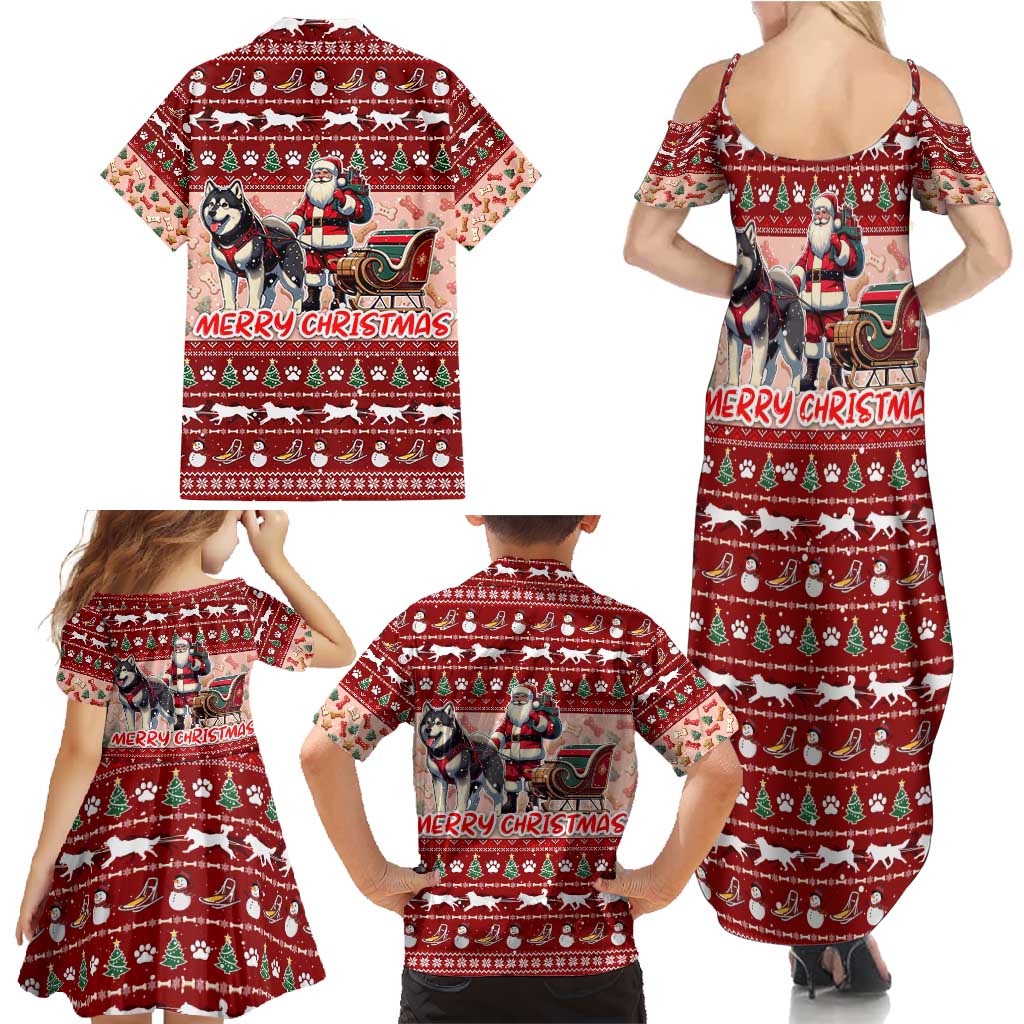 Dog Sled Christmas Family Matching Summer Maxi Dress and Hawaiian Shirt Husky Sleigh Ride Design DT02 - Polynesian Pride