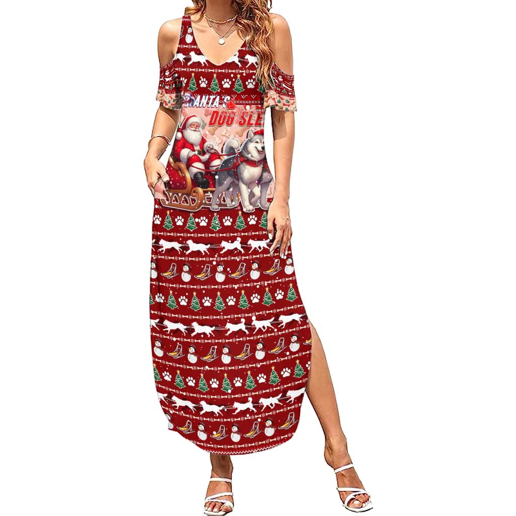 Dog Sled Christmas Family Matching Summer Maxi Dress and Hawaiian Shirt Husky Sleigh Ride Design DT02 Mom's Dress Red - Polynesian Pride
