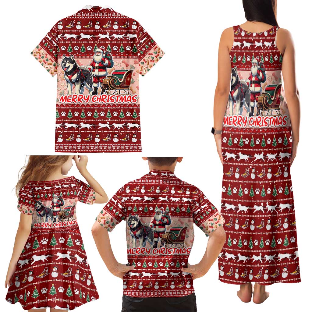 Dog Sled Christmas Family Matching Tank Maxi Dress and Hawaiian Shirt Husky Sleigh Ride Design DT02 - Polynesian Pride