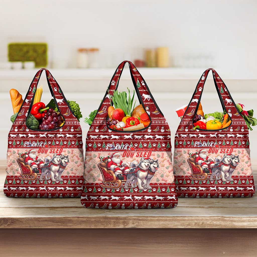 Dog Sled Christmas Grocery Bag Husky Sleigh Ride Design - Polynesian Pride