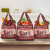 Dog Sled Christmas Grocery Bag Husky Sleigh Ride Design - Polynesian Pride