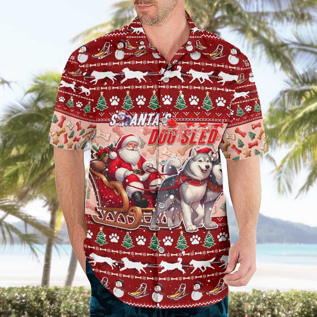 Dog Sled Christmas Hawaiian Shirt Husky Sleigh Ride Design - Polynesian Pride