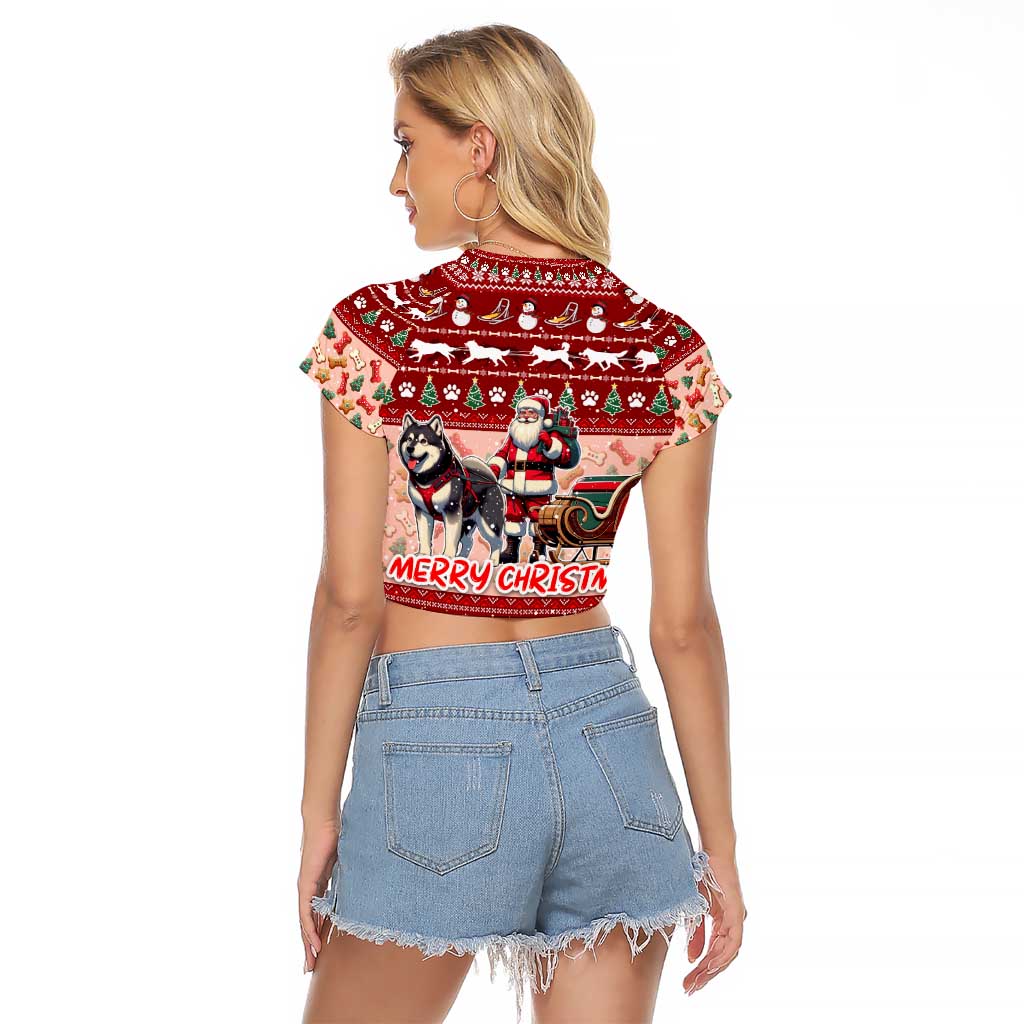 Dog Sled Christmas Raglan Cropped T Shirt Husky Sleigh Ride Design - Polynesian Pride