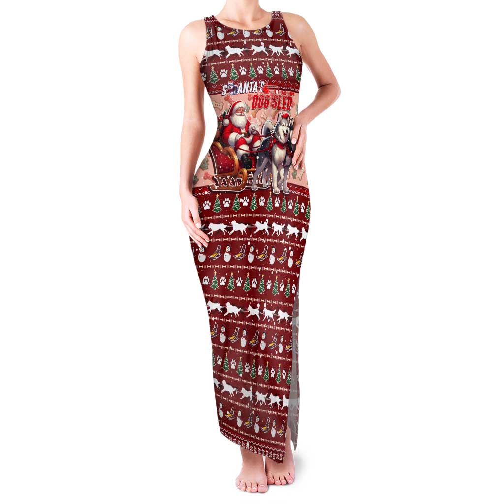 Dog Sled Christmas Tank Maxi Dress Husky Sleigh Ride Design - Polynesian Pride