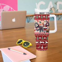 Dog Sled Christmas Tumbler With Handle Husky Sleigh Ride Design - Polynesian Pride
