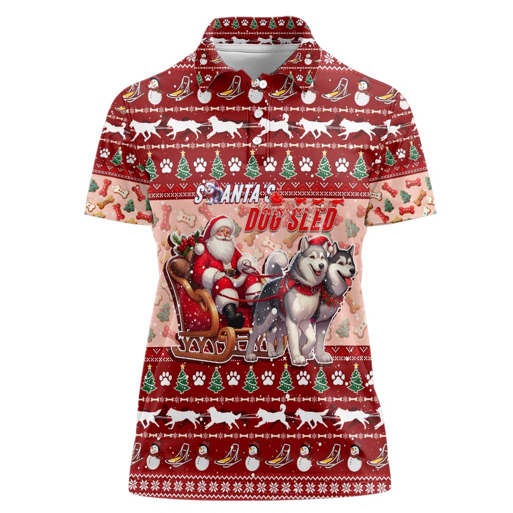 Dog Sled Christmas Women Polo Shirt Husky Sleigh Ride Design DT02 Female Red - Polynesian Pride
