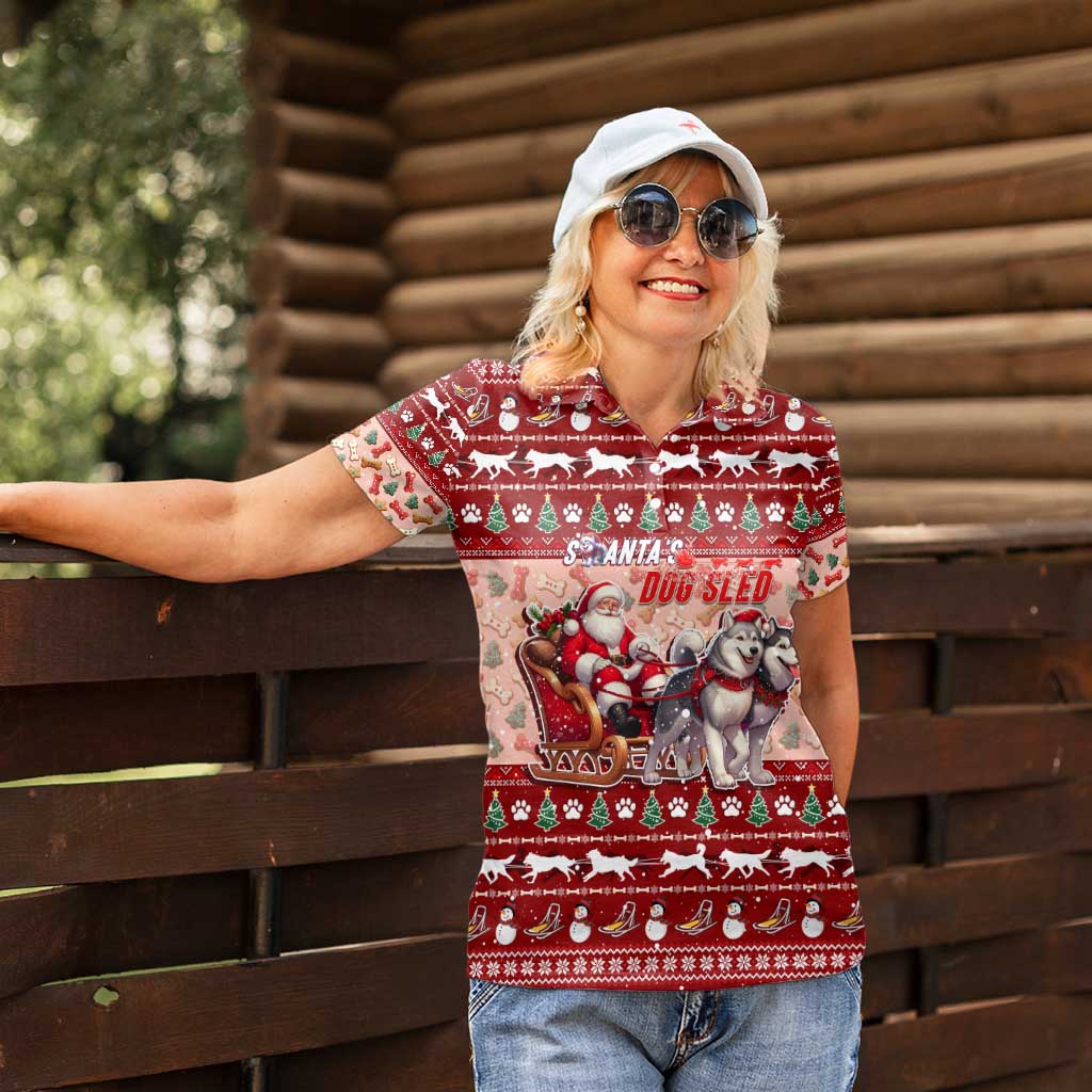 Dog Sled Christmas Women Polo Shirt Husky Sleigh Ride Design DT02 - Polynesian Pride