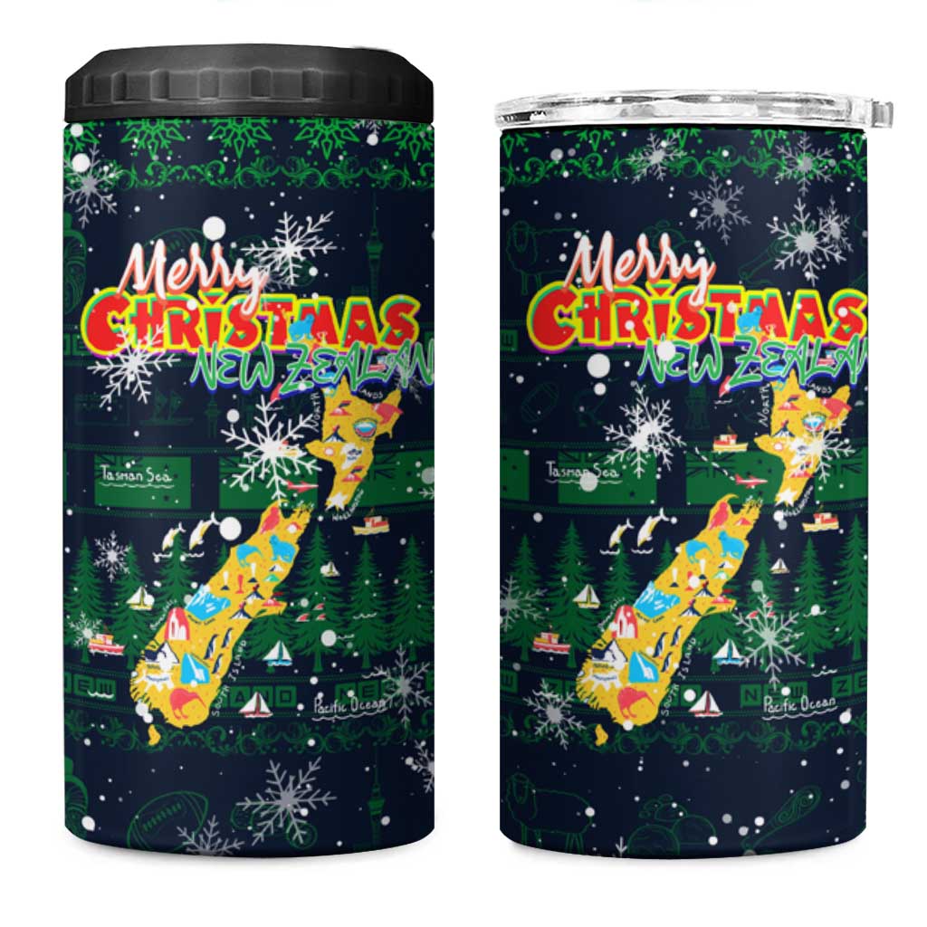 Merry Christmas New Zealand 4 in 1 Can Cooler Tumbler Xmas Travel Map - Polynesian Pride