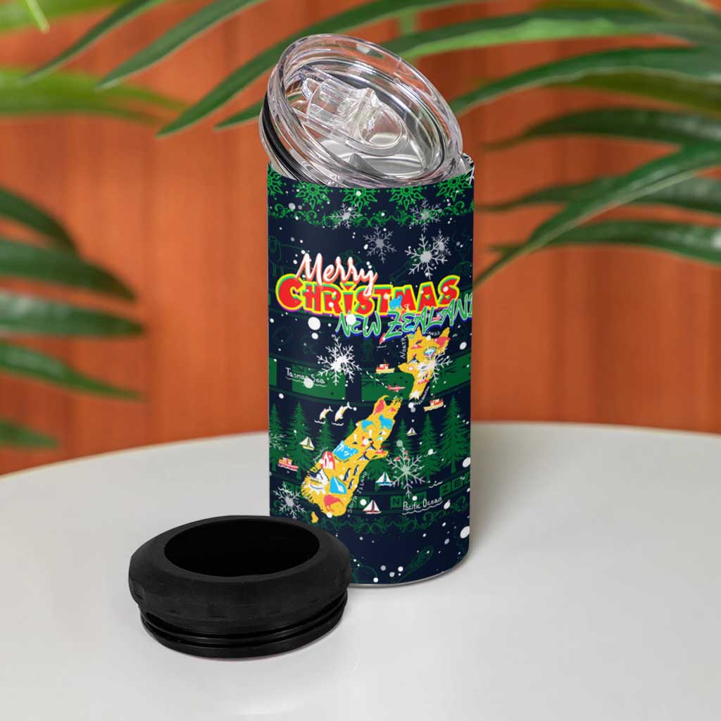 Merry Christmas New Zealand 4 in 1 Can Cooler Tumbler Xmas Travel Map - Polynesian Pride