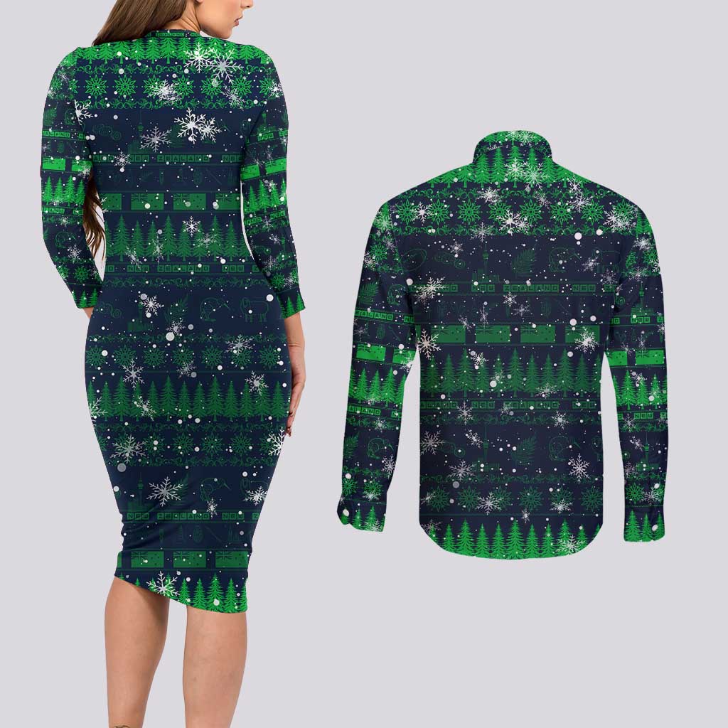 Merry Christmas New Zealand Couples Matching Long Sleeve Bodycon Dress and Long Sleeve Button Shirt Xmas Travel Map DT02 - Polynesian Pride