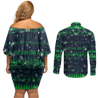 Merry Christmas New Zealand Couples Matching Off Shoulder Short Dress and Long Sleeve Button Shirt Xmas Travel Map - Polynesian Pride