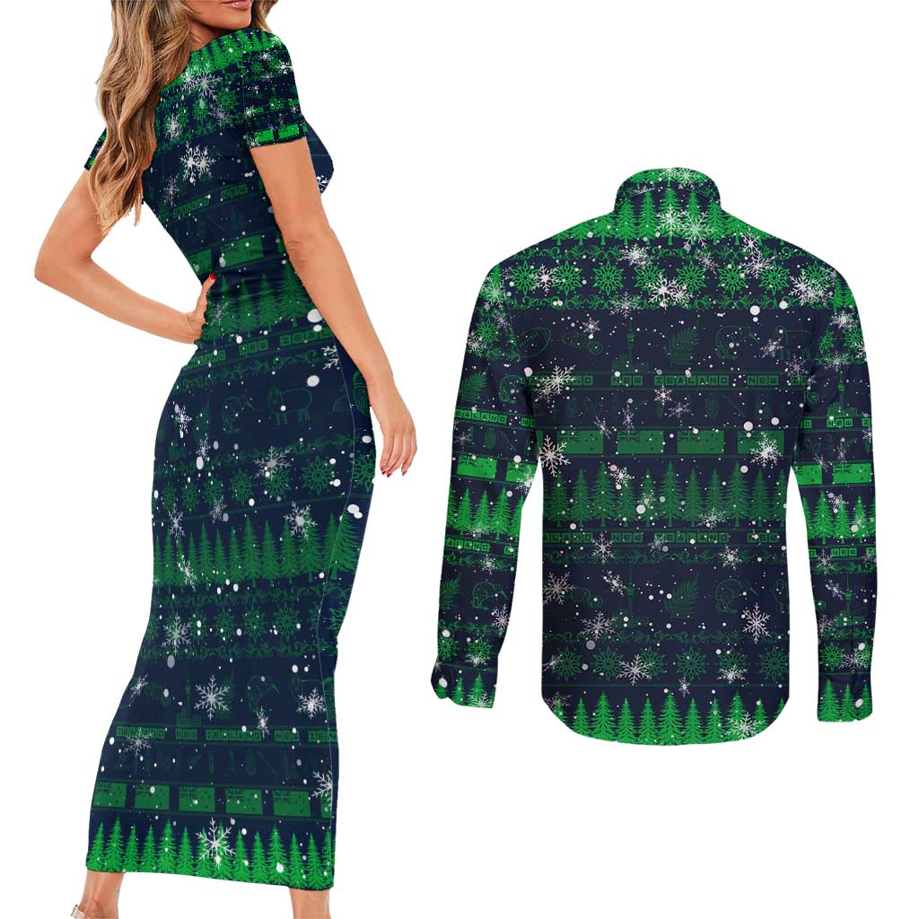 Merry Christmas New Zealand Couples Matching Short Sleeve Bodycon Dress and Long Sleeve Button Shirt Xmas Travel Map DT02 - Polynesian Pride