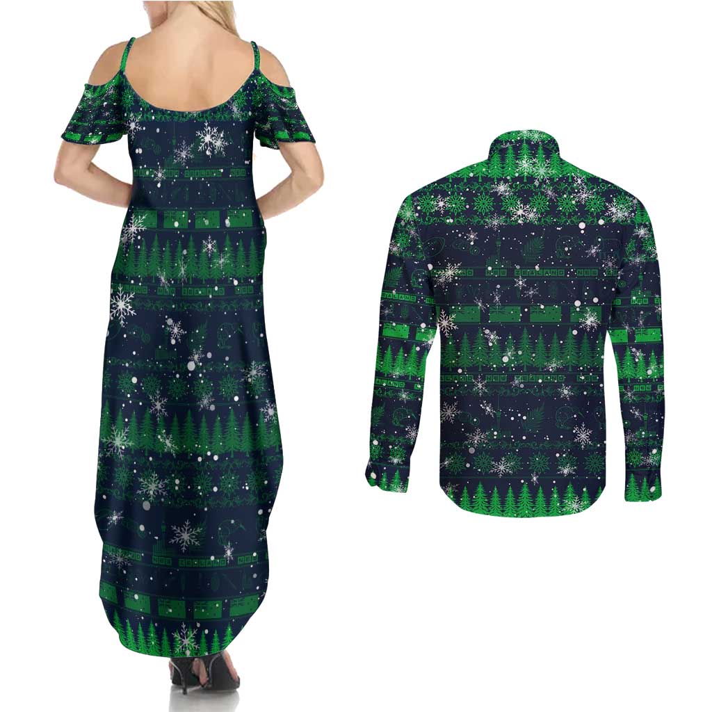 Merry Christmas New Zealand Couples Matching Summer Maxi Dress and Long Sleeve Button Shirt Xmas Travel Map - Polynesian Pride