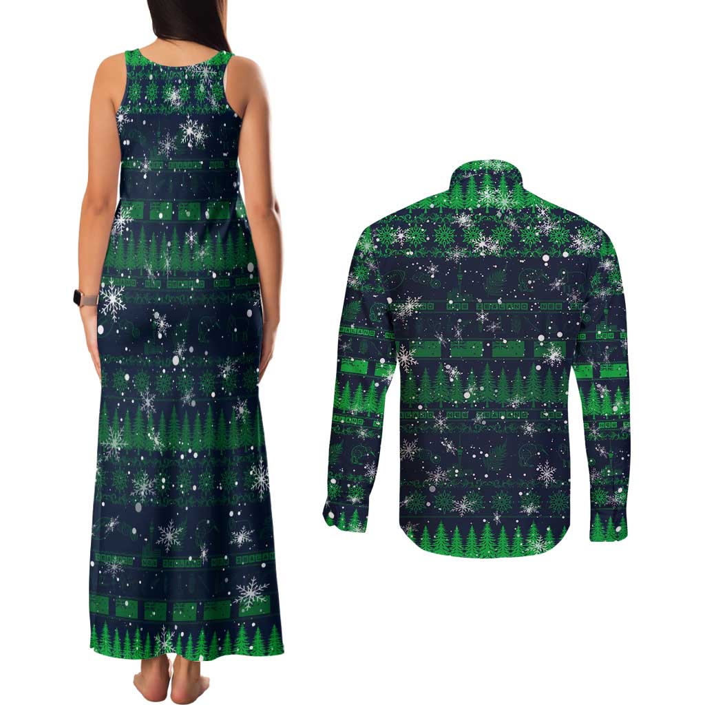 Merry Christmas New Zealand Couples Matching Tank Maxi Dress and Long Sleeve Button Shirt Xmas Travel Map DT02 - Polynesian Pride