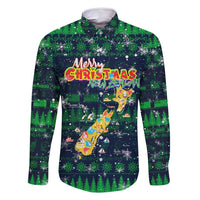 Merry Christmas New Zealand Family Matching Long Sleeve Bodycon Dress and Hawaiian Shirt Xmas Travel Map DT02 Dad's Shirt - Long Sleeve Blue - Polynesian Pride