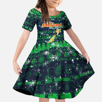 Merry Christmas New Zealand Family Matching Off Shoulder Maxi Dress and Hawaiian Shirt Xmas Travel Map DT02 Daughter's Dress Blue - Polynesian Pride