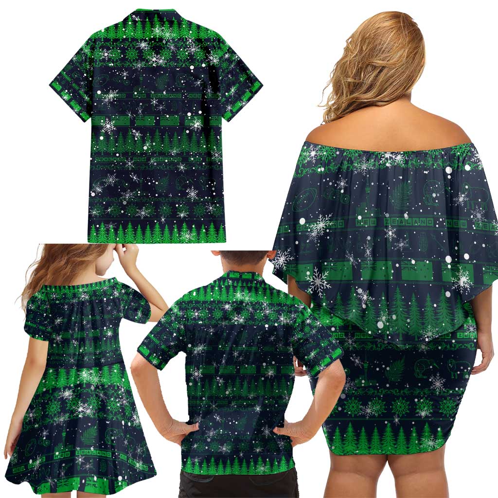 Merry Christmas New Zealand Family Matching Off Shoulder Short Dress and Hawaiian Shirt Xmas Travel Map DT02 - Polynesian Pride