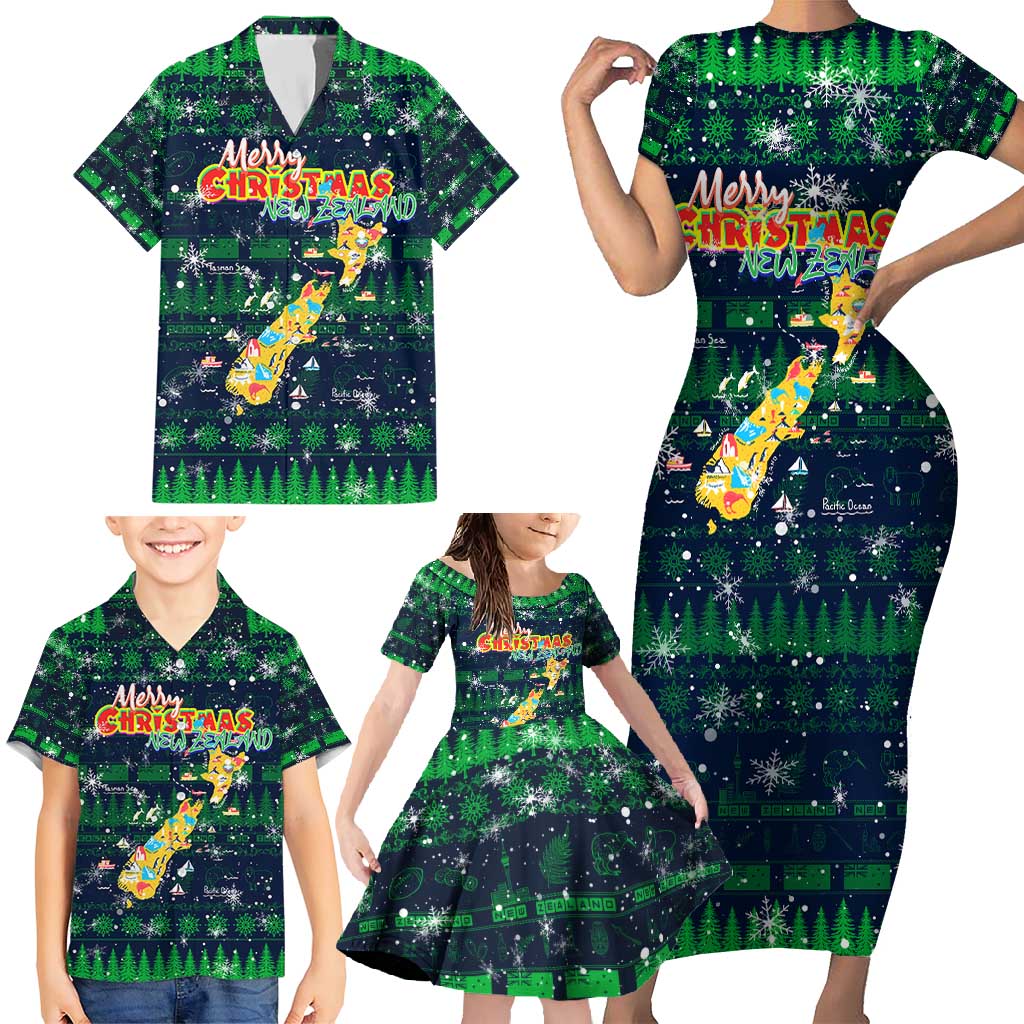 Merry Christmas New Zealand Family Matching Short Sleeve Bodycon Dress and Hawaiian Shirt Xmas Travel Map DT02 - Polynesian Pride