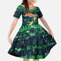 Merry Christmas New Zealand Family Matching Summer Maxi Dress and Hawaiian Shirt Xmas Travel Map DT02 Daughter's Dress Blue - Polynesian Pride