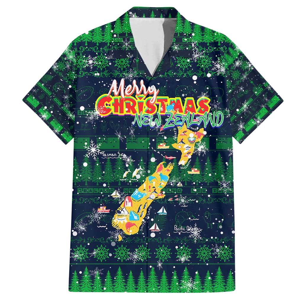 Merry Christmas New Zealand Family Matching Summer Maxi Dress and Hawaiian Shirt Xmas Travel Map DT02 Dad's Shirt - Short Sleeve Blue - Polynesian Pride