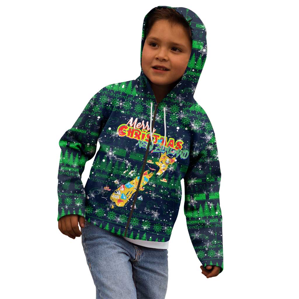 Merry Christmas New Zealand Kid Hoodie Xmas Travel Map - Polynesian Pride