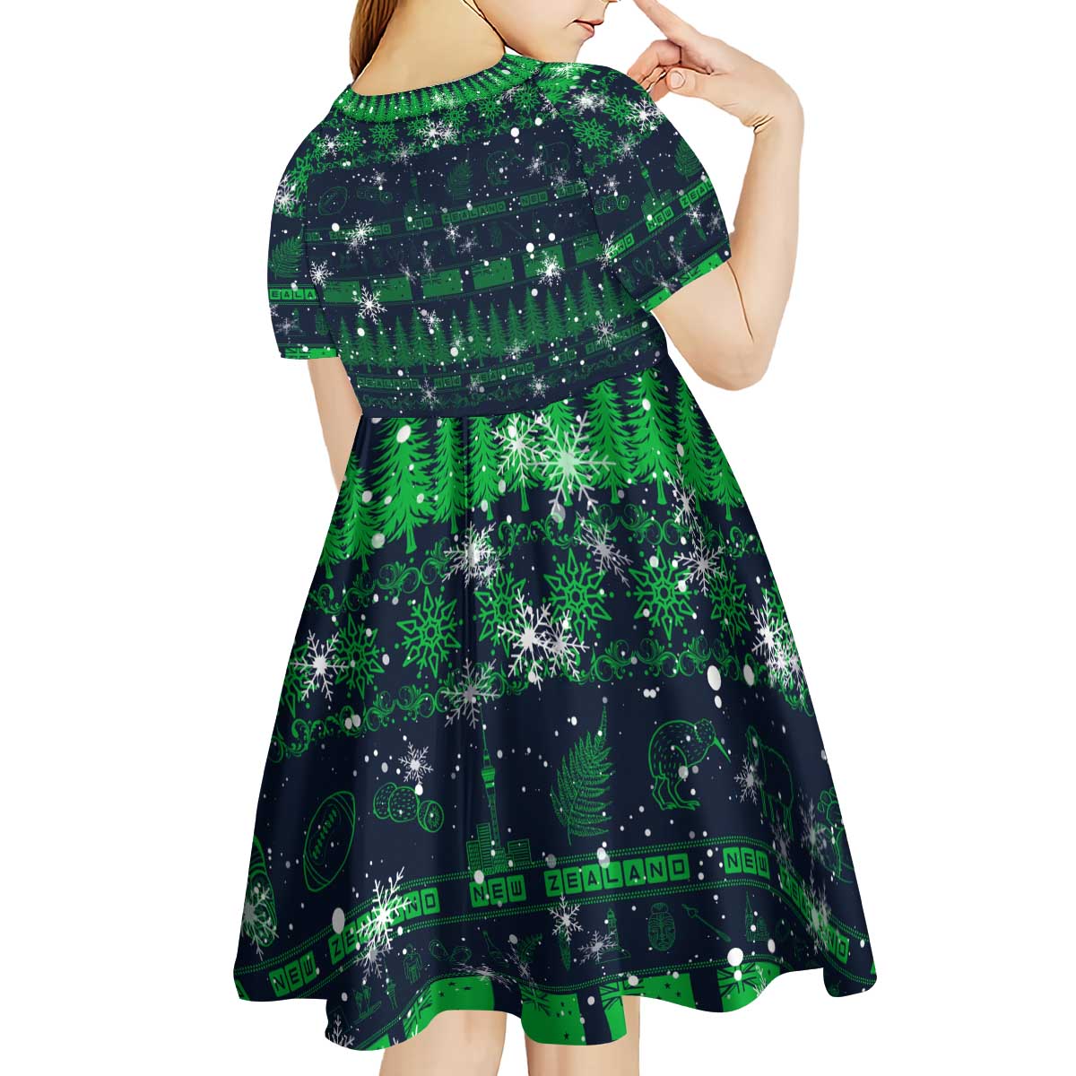 Merry Christmas New Zealand Kid Short Sleeve Dress Xmas Travel Map - Polynesian Pride